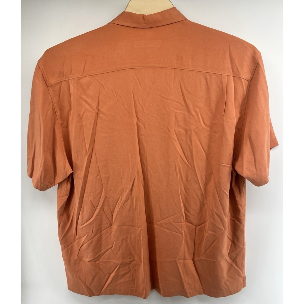 Tommy Bahama Mens XXL Silk Button Front Camp Shirt Mid Orange Solid - Picture 2 of 3